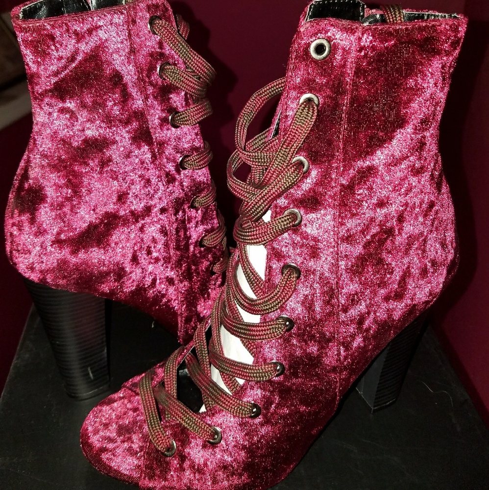 Burgundy Peep Toe Boots